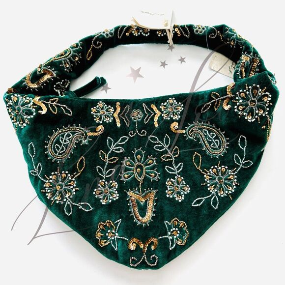 FREE PEOPLE Nashville Nights Beaded Sequin Velvet Shoulder Bag In Green NWT - Picture 5 of 9